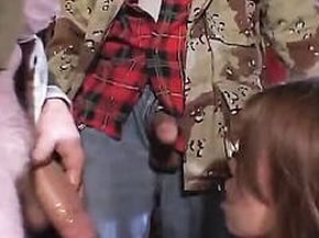 Asian sex slave suck three cocks